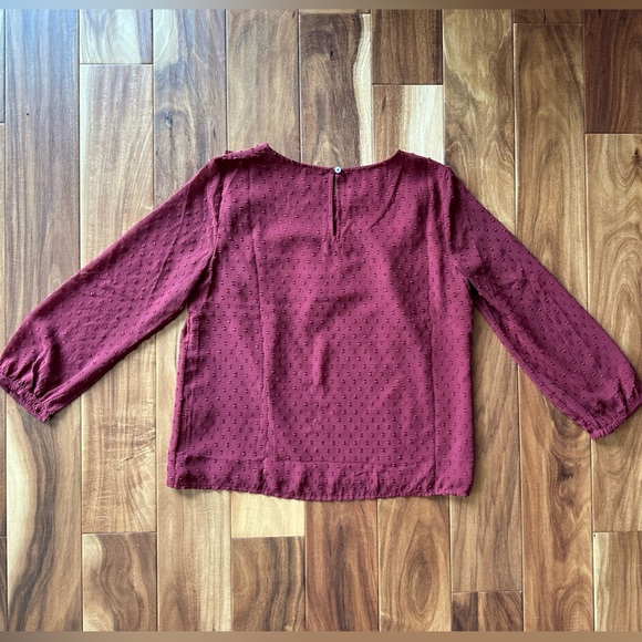 J. Crew Burgundy Long Sleeve Ruffle Oversized Blouse size 6 - Picture 4 of 7